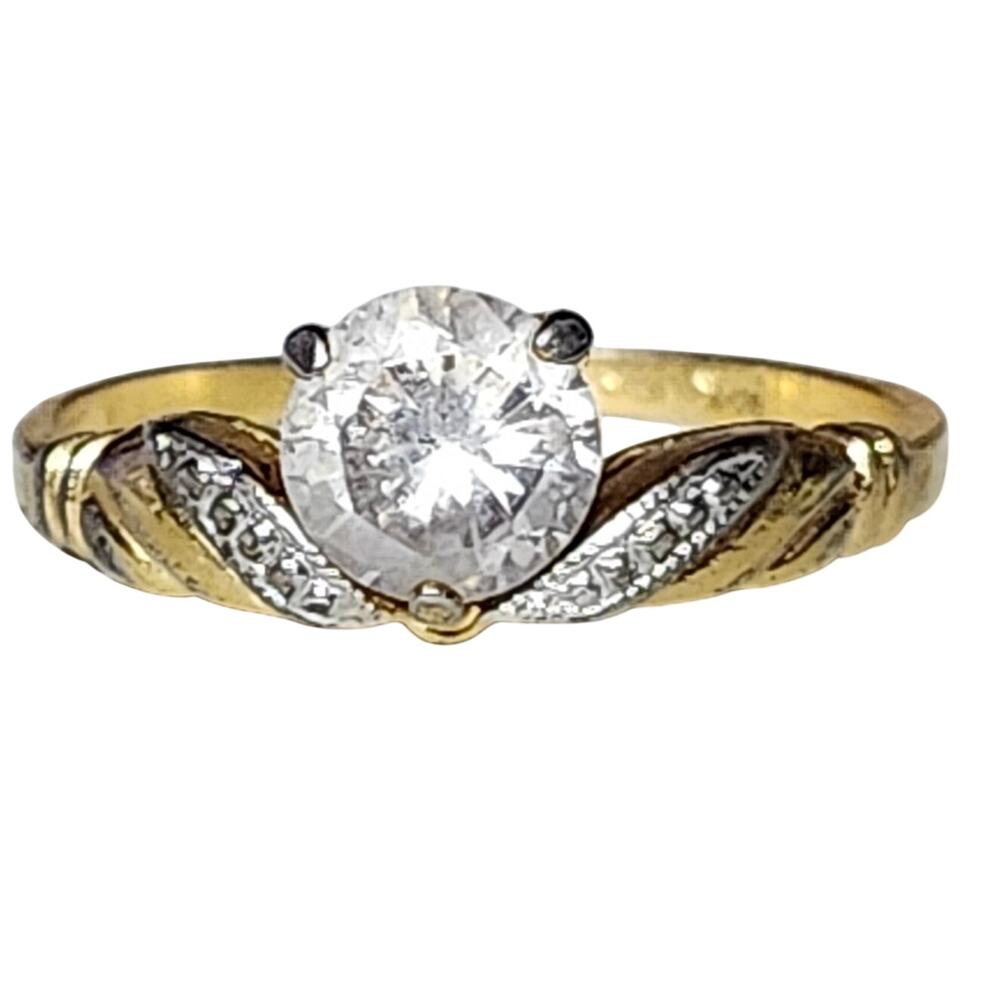 Vintage Lind 14kt HGE CZ Solitaire Engagement Accent Ring Size 8.5